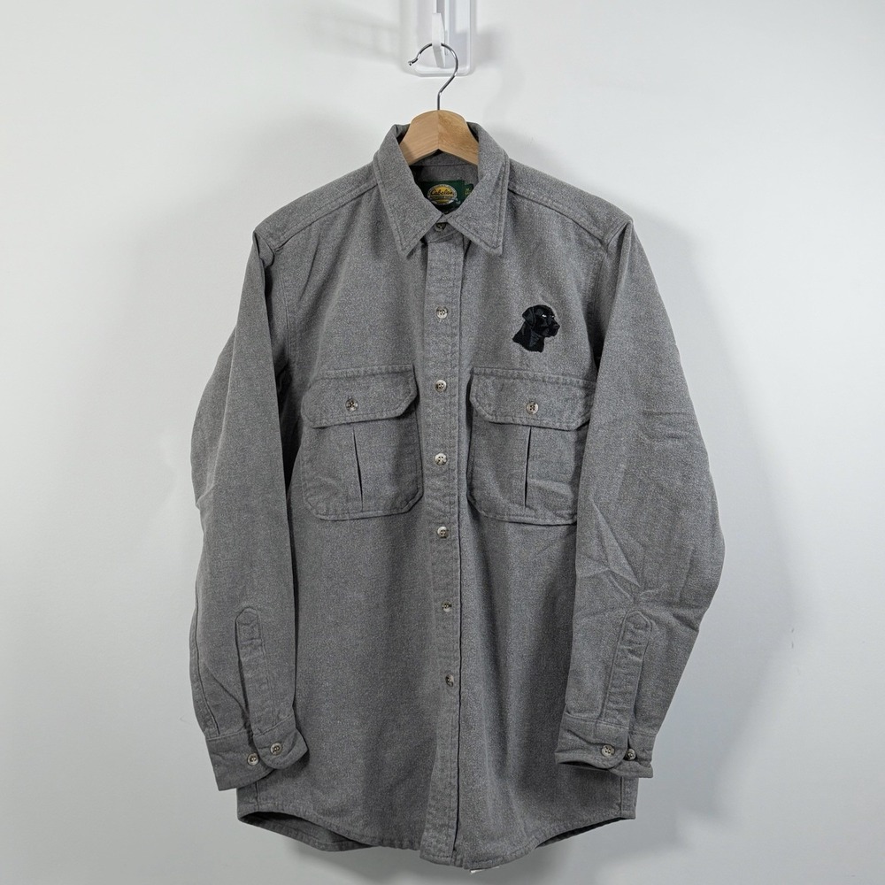 Cabelas Chamois Shirt Mens Medium Tall Gray Labrador Retriever Logo Hunting USA